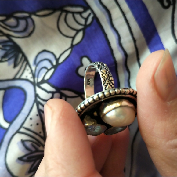 Sterling silver pearl and crystal ring sz. 7 - Picture 4 of 4